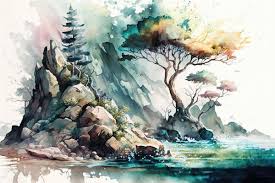 Synthetic Scenery Watercolor Painting