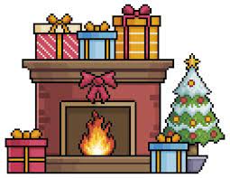 Pixel Art Fireplace With Tree