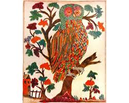 Russian Folk Art Owl Print Lubok Art