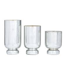 Silver Glass Pillar Hurricane Lamp Set
