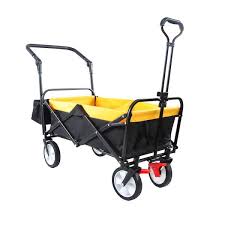 3 6 Cu Ft Outdoor Folding Utility Wagon Steel Garden Cart With Adjustable Handles And Rear Storage