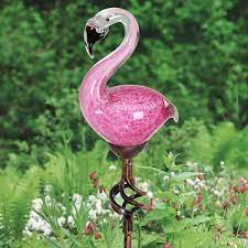Exhart Solar Glass Flamingo Garden Stake Pink