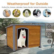 Runesay Brown Dog House Outdoor And Indoor Heated Wooden Dog Kennel For Winter With Raised Feet Weatherproof For Large Dogs
