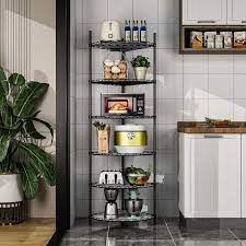 Funkol 6 Tier Corner Black Kitchen Shelf Metal Storage Shelf Height Adjustable