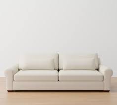 Langston Upholstered Sofa 89 2x1 Down Blend Wrapped Cushions Performance Everydayvelvet Carbon Pottery Barn