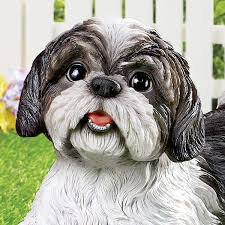 Collections Etc Shih Tzu Garden Figurine Realistic Textured Figurine For Yard Porch Or Any Room In Home Black And White