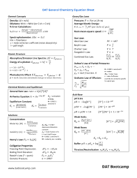 Dat General Chemistry Equation Sheet