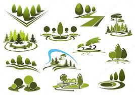 Forest Landscape Icons Stock Vector