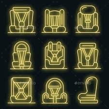Baby Car Seat Icons Set Vector Neon