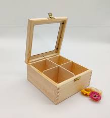 Wooden Tea Box With 4 Compartments And