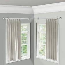 Emoh 13 16 Dia Adjustable Corner Window Single Curtain Rod 28 To 48 Each Side In Satin Nickel With Elliana Finials