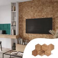 Wall Supply 0 79 In 5 91 In 10 24 In Ultrawood Teak Hexagon Natural Jointless Wall Paneling 25 Pack