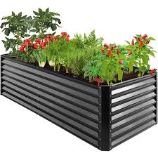 Best Choice S 8x4x2ft Outdoor Metal Raised Garden Bed Planter Box For Vegetables Flowers Herbs Gray