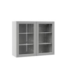 Hampton Bay Designer Series Melvern Assembled 36x30x12 In Wall Kitchen Cabinet With Glass Doors In Heron Gray