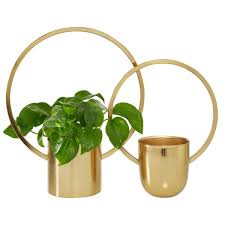 Cosmoliving By Cosmopolitan Glam Metal Wall Planter Set Of 2 Gold