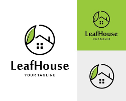 Simple Linear House With Leaf Logo