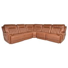 Devin Tan Leather Corner Sofa With 5pcs