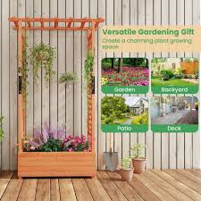 Wooden Planter Box With 2 Sided Trellis