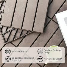 Siavonce Patio Interlocking Deck Tiles 12 X12 Square Composite Decking Tiles Four Slat Plastic Tile Dark Brown Pack Of 27