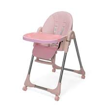 Pink Convertible High Chair On Wheels With Removable Tray Height And Angle Adjustment For Baby And Toddler