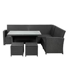 Black 6 Piece Wicker Outdoor Sectional Set Patio Furniture Sofa With Dark Gray Cushions