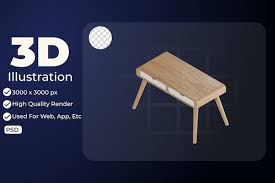 3d Ilration Object Icon Wooden Desk