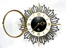 Mid Century Sunburst Wall Clock From