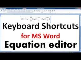 Keyboard Shortcut For Equation In Word