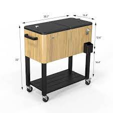Vingli 80 Qt Rolling Ice Chest On Wheels Patio Cooler Cart With Waterproof Cooler Cover For Outdoor Patio Deck Party Oak Light