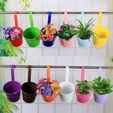 Pink Metal Flower Pots Vertical Hanging Planters Iron Pots For Fence Decor And Balcony