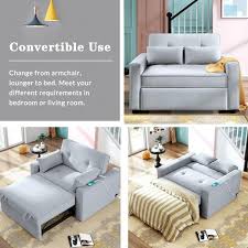 48 In W Gray Linen Twin Modern Convertible Sleeper Sofa Bed With Usb Port And 2 Pillows