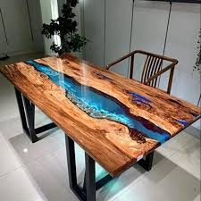 Acacia Wooden Rectangular Resin Table