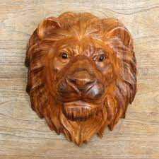 Suar Wood Lion Head Wall Sculpture With