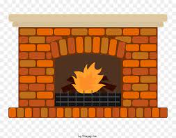 Burning Fire In Brick Fireplace With