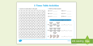 Free 5 X Tables Worksheet Maths