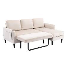 Muumblus Sectional Sleeper Sofa With Pull Out Bed Modern Sectional Sofa With Storage Shaise Pull Out Sofa Bed For Living Room Beige Fabric Size