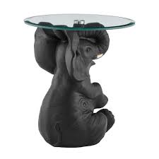 Dark Gray Elephant Glass Top Side Table