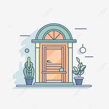Simple Door And Potted Plants Vector