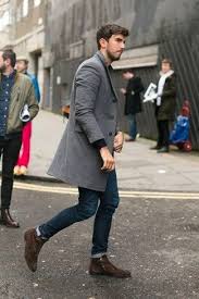 Blue Jeans With Charcoal Overcoat