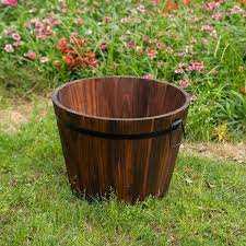 Medium Wooden Whiskey Barrel Planter 15 Dia X 12 High