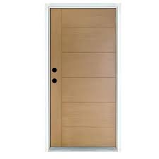 Mp Doors 36 In X 80 In Contemporary Teak Modern Light Oak Right Hand Inswing Stained Fiberglass Prehung Front Door
