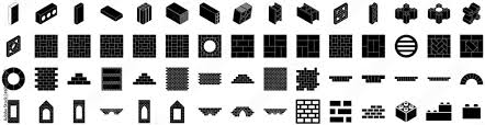 Set Of Brick Icons Isolated Silhouette