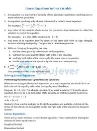 Linear Equations In One Variable Worksheet
