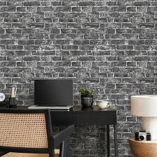 Brick Stone Wallpaper Black