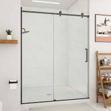Horow 59 In W X 75 In H Sliding Frameless Shower Door In Matte Black With 5 16 In 8 Mm Clear Glass