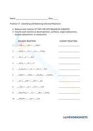 Classifying Chemical Reaction Key Worksheet