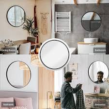 24 In W X 24 In H Black Round Metal Frame Hanging Wall Mirror