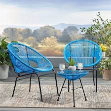 Nusa Outdoor Modern 2 Seater Faux Rattan Set Blue And Black