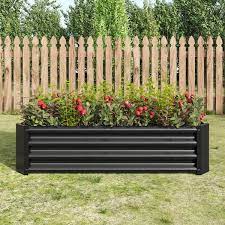 Metal Raised Garden Bed 4 Ft X 2 Ft X 1 Ft Black Rectangle Raised Planter For Flowers Plants Vegetables Herb Veezyo