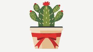 Cactus Pot With Red Ribbon Flat Icon